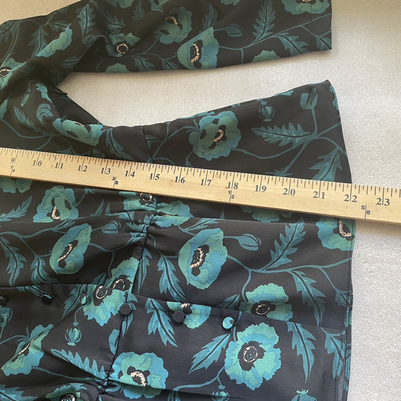 J Crew Shirt Women 6 Black Green Poppies Button Up Bloomcore Blouse Grunge Top - Picture 11 of 14